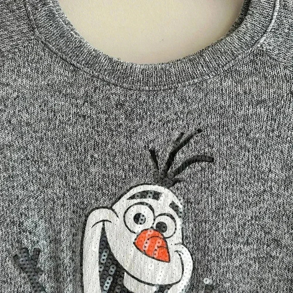 Disney Frozen Olaf Sequin Gray Knit Lightweight Sweater, Size Medium - Picture 8 of 16